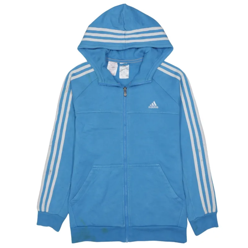 Adidas Light Blue Full Zip Hoodie Women’s Large Embroidered Logo Three Stripe Sleeves Sweatshirt sold by Vintage Club