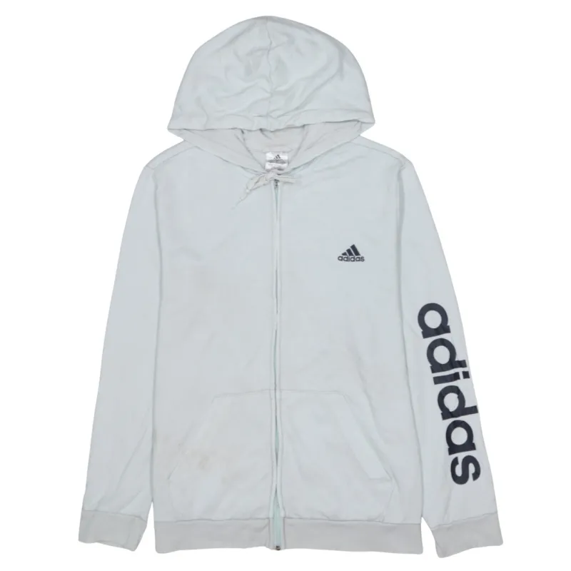 Adidas Light Blue Full Zip Hoodie Women’s XLarge Printed Sleeve Logo Casual Sweatshirt Top made by Adidas