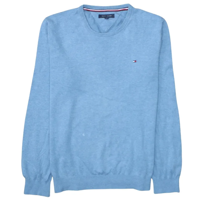Tommy Hilfiger Light Blue Jumper Men’s Large Embroidered Flag Logo Crewneck Sweater sold by Vintage Club