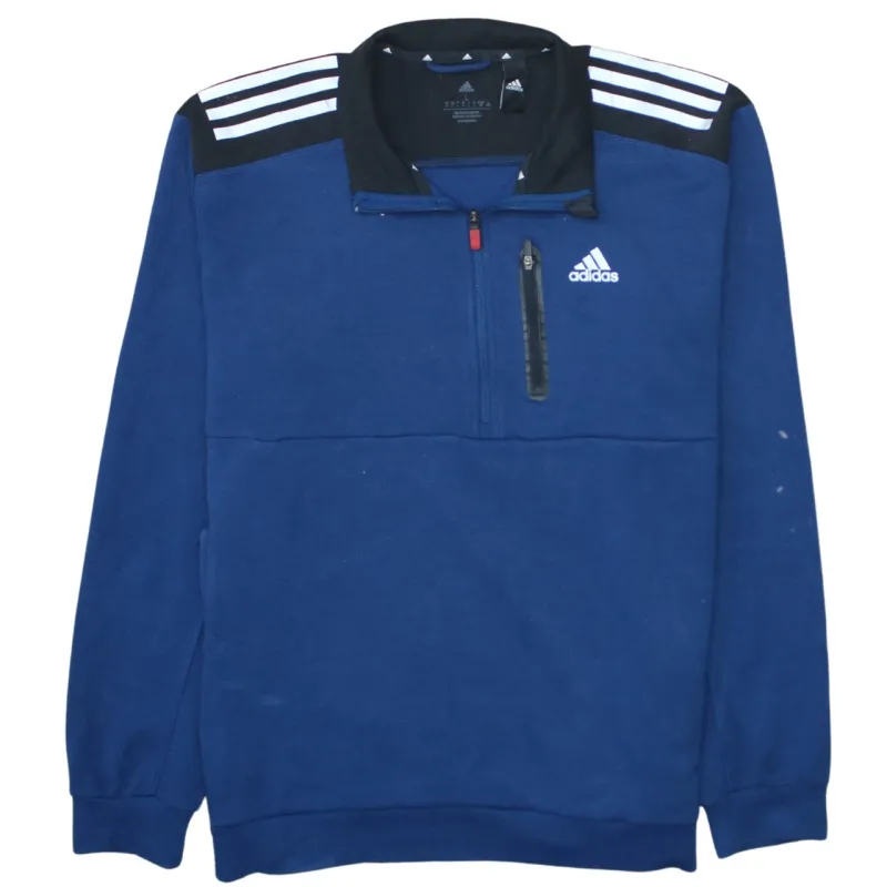 Adidas Navy Blue Sweatshirt Men's Large Quarter Zip Embroidered Logo Three Stripes Pullover Top sold by Vintage Club