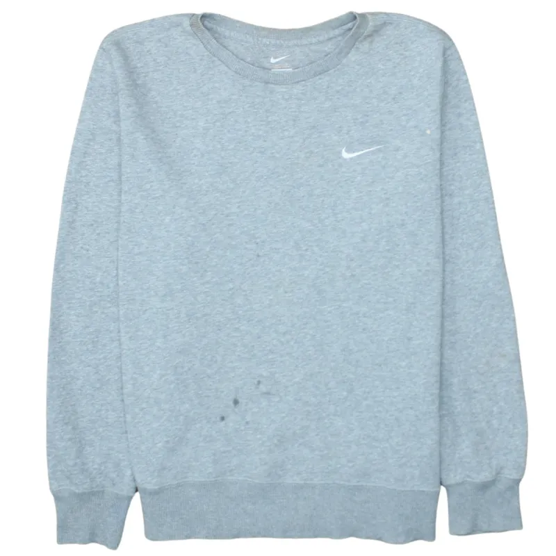 Nike Light Grey Sweatshirt Men's Large Printed Swoosh Logo Ribbed Cuffs Pullover Top made by Nike
