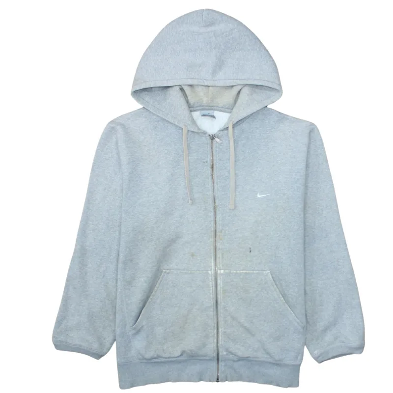 Nike Light Grey Hoodie Men's XLarge Full Zip Embroidered Swoosh Split Pocket Sweatshirt sold by Vintage Club