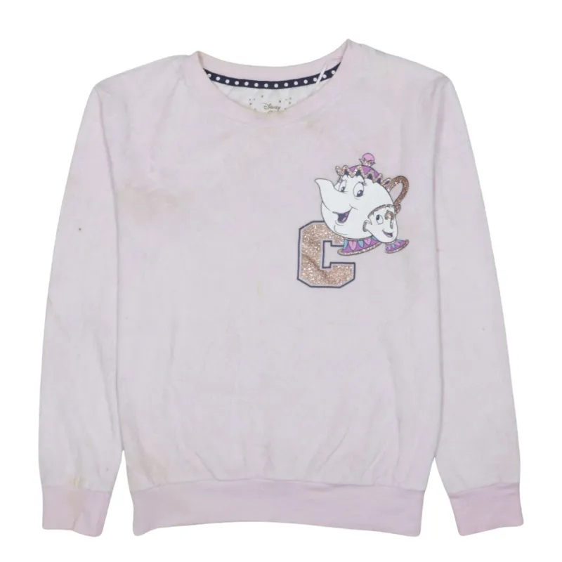 Disney Pink Sweatshirt Women's Small Mrs Potts Chip Glitter Printed Graphic Pullover Top sold by Vintage Club