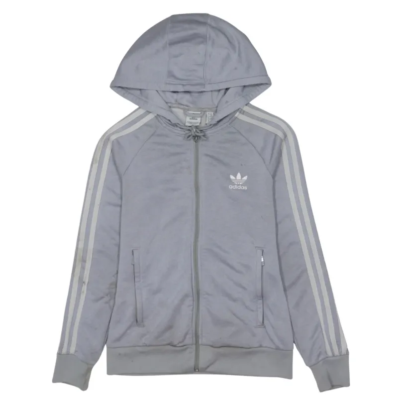 Adidas Light Grey Hoodie Women’s Small Trefoil Logo Three Stripe Zip Track Top Sweatshirt sold by Vintage Club