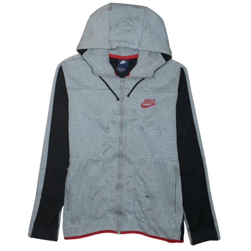 Nike Grey Full Zip Hoodie Women's Medium Embroidered Logo Split Panels Zip Pockets Sweatshirt made by Nike