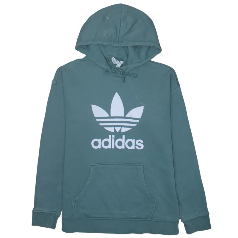 Adidas Teal Green Hoodie Women’s Medium Trefoil Printed Logo Front Pocket Pullover Sweatshirt sold by Vintage Club