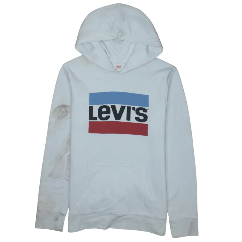 Levi's White Logo Hoodie Women's Large Printed Chest Flag Graphic Front Pocket Sweatshirt sold by Vintage Club