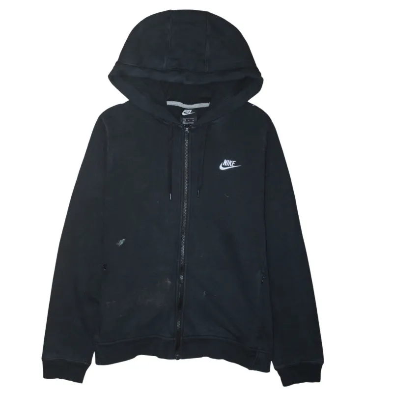 Nike Black Full Zip Hoodie Women’s XLarge Embroidered Swoosh Drawstring Hood Pockets Sweatshirt sold by Vintage Club