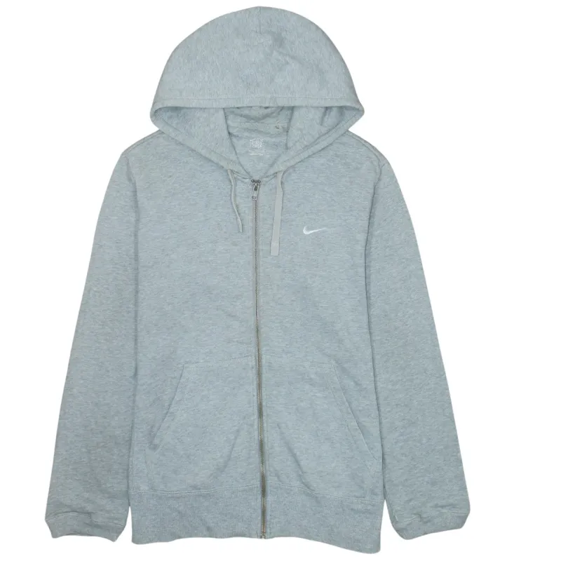 Nike Light Grey Full Zip Hoodie Women's Large Embroidered Swoosh Drawstring Pockets Sweatshirt sold by Vintage Club