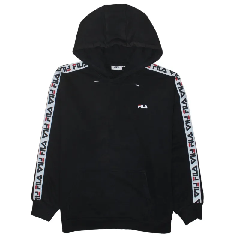 Fila Black Hoodie Men's Medium Taped Sleeves Embroidered Logo Front Pocket Pullover Sweatshirt sold by Vintage Club