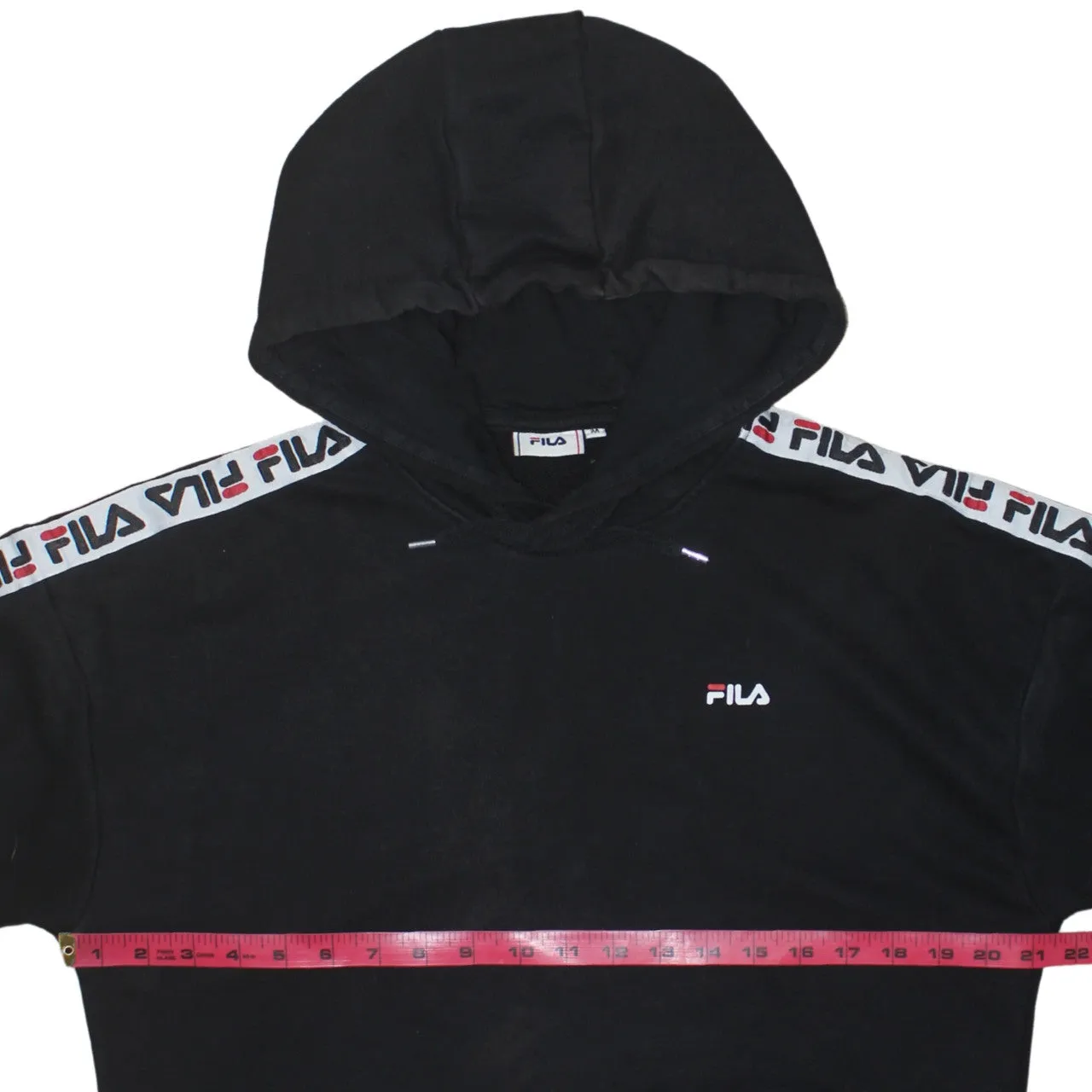 Fila Black Hoodie Men's Medium Taped Sleeves Embroidered Logo Front Pocket Pullover Sweatshirt sold by Vintage Club product image thumbnail 5
