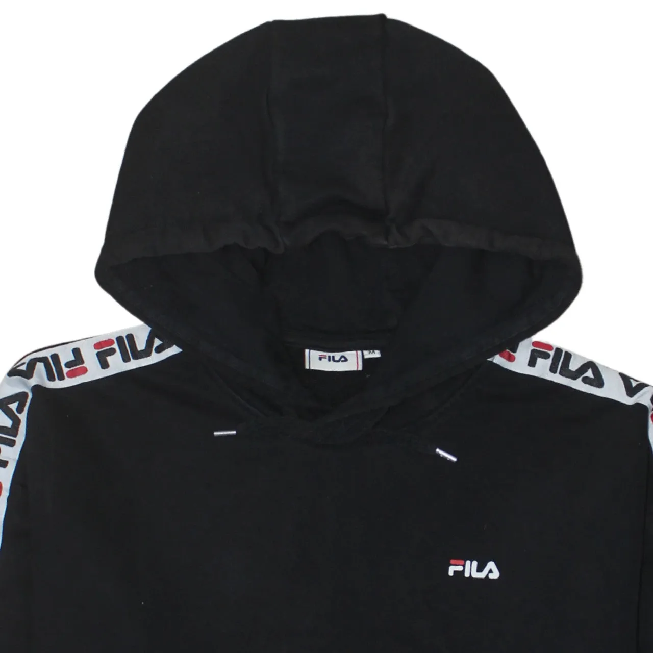 Fila Black Hoodie Men's Medium Taped Sleeves Embroidered Logo Front Pocket Pullover Sweatshirt sold by Vintage Club product image thumbnail 3