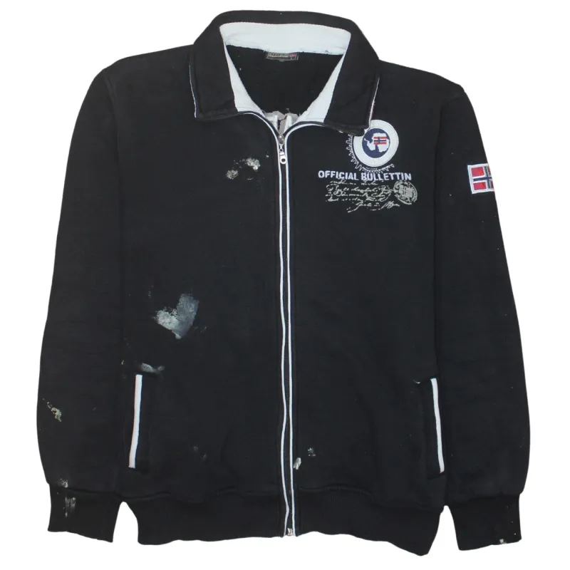 Napapijri Black Zip Sweatshirt Women’s Large Embroidered Norway Flag Logo Fleece Jacket Top sold by Vintage Club