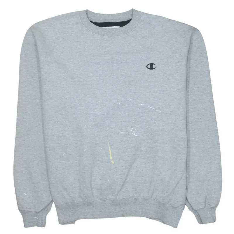 Champion Grey Sweatshirt Men's Large Embroidered Logo Paint Marks Crewneck Pullover sold by Vintage Club