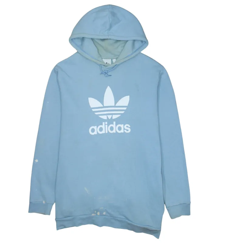 Adidas Light Blue Hoodie Women's XLarge Printed Trefoil Logo Drawstring Hood Pullover Sweatshirt sold by Vintage Club