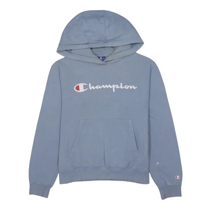 Champion Light Blue Hoodie Men's Medium Printed Script Logo Front Pocket Sweatshirt sold by Vintage Club