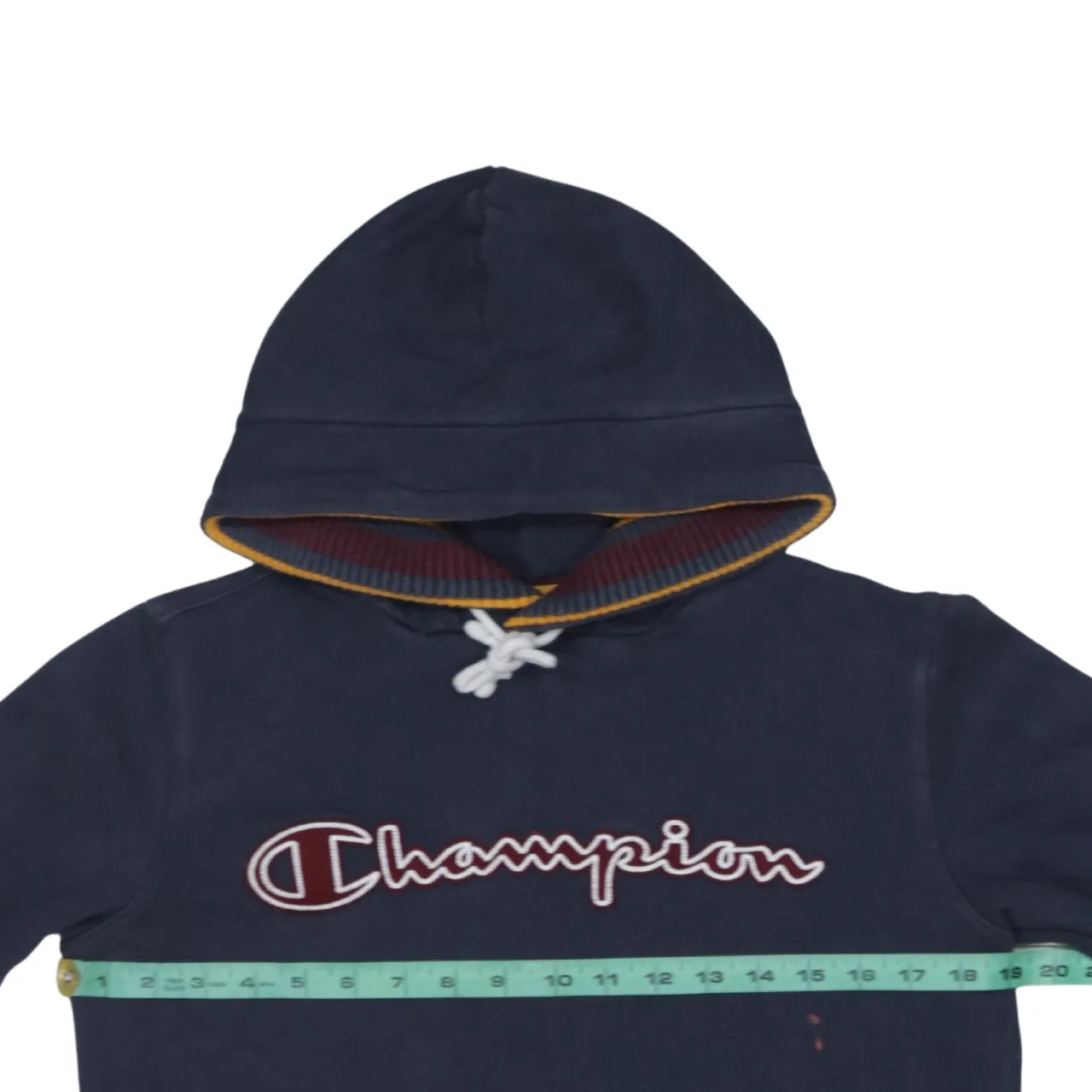 Champion Navy Blue Hoodie Women’s Small Embroidered Script Logo Ribbed Hem Cuffs Pullover sold by Vintage Club product image thumbnail 5