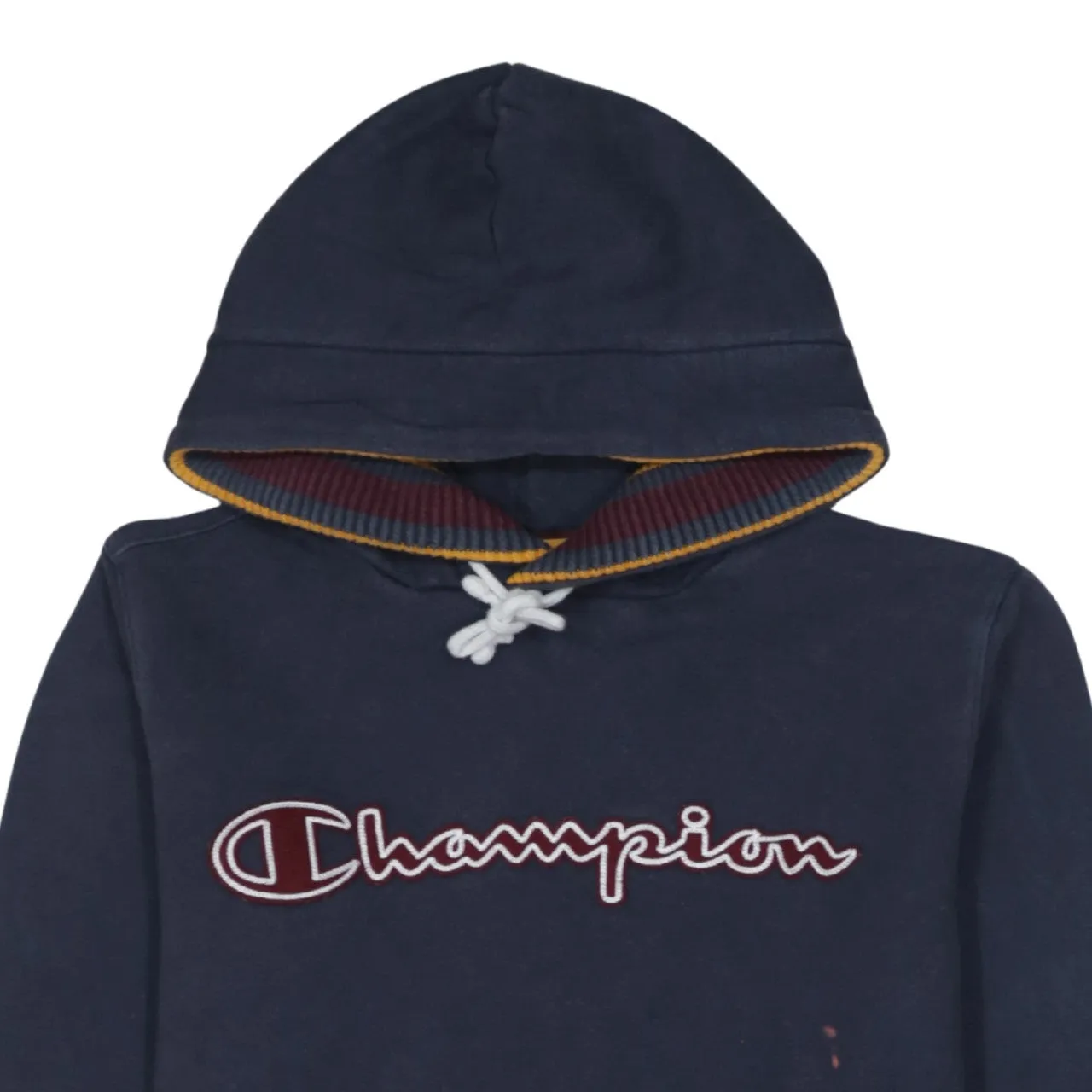 Champion Navy Blue Hoodie Women’s Small Embroidered Script Logo Ribbed Hem Cuffs Pullover sold by Vintage Club product image thumbnail 3