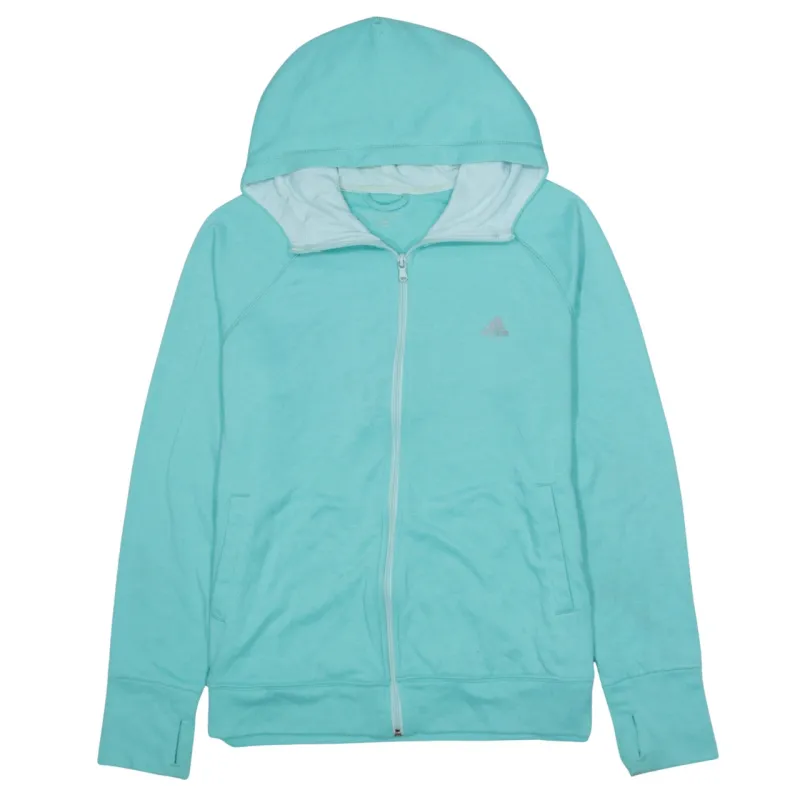 Adidas Aqua Green Full Zip Hoodie Women’s XLarge Printed Logo Pockets Casual Sweatshirt Top made by Adidas