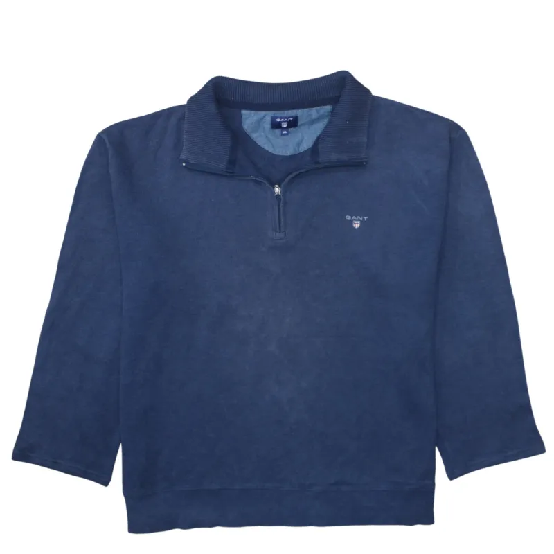 GANT Navy Blue Quarter Zip Sweatshirt Women's XXLarge Embroidered Chest Logo Funnel Neck Pullover made by Gant