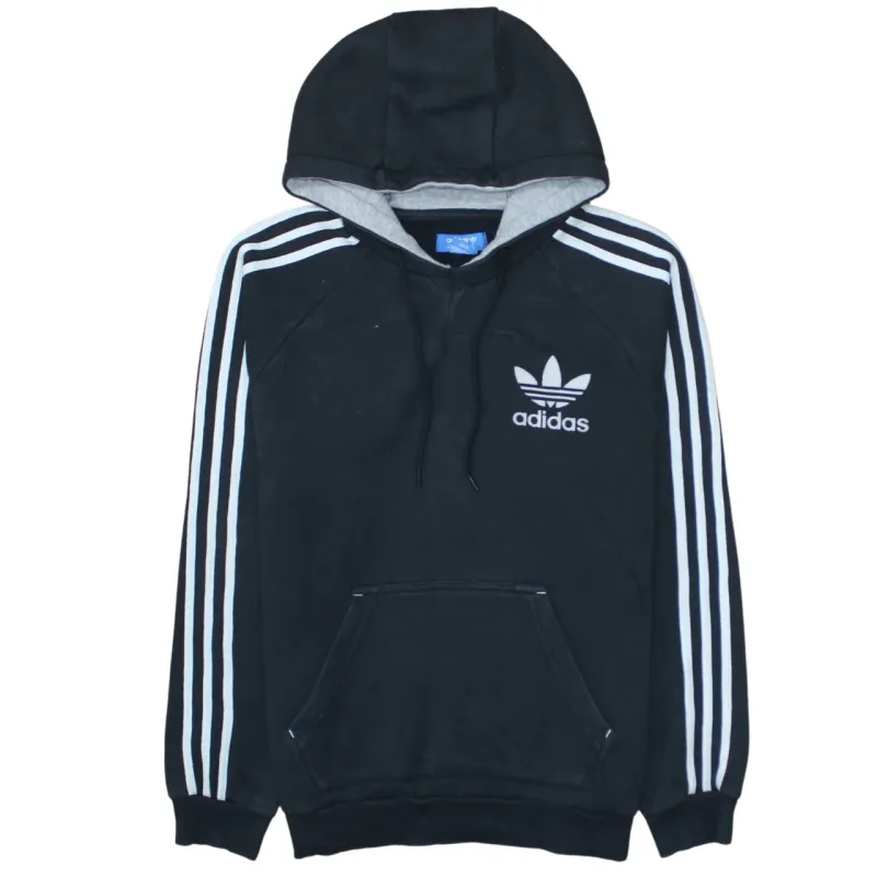Adidas Black Hoodie Men's Small Trefoil Embroidered Logo Three Stripe Sleeves Pullover Sweatshirt sold by Vintage Club