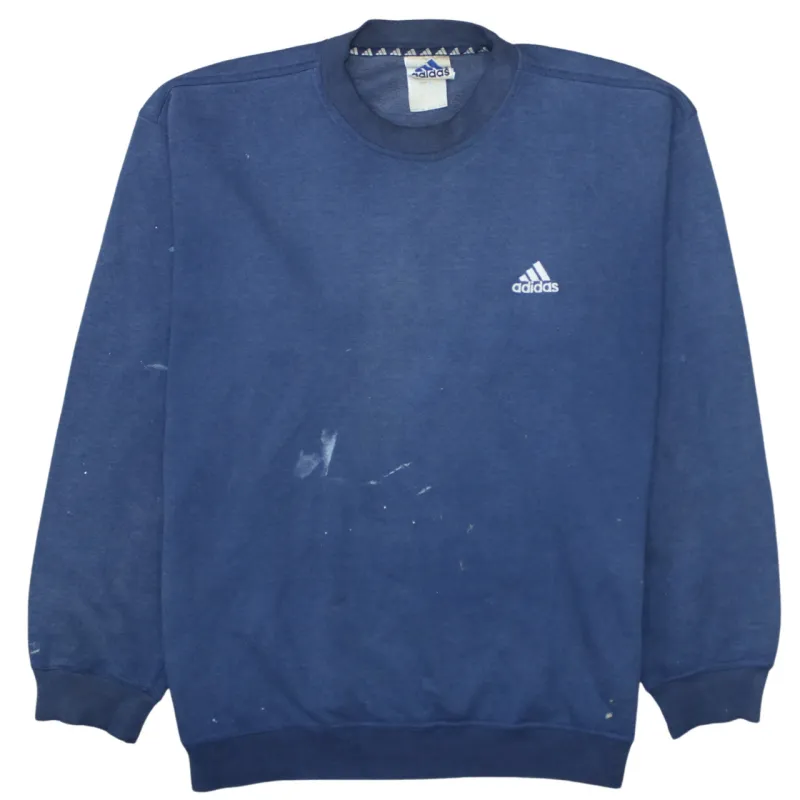Adidas Navy Blue Sweatshirt Men's Medium Embroidered Chest Logo Fleece Crewneck Pullover sold by Vintage Club