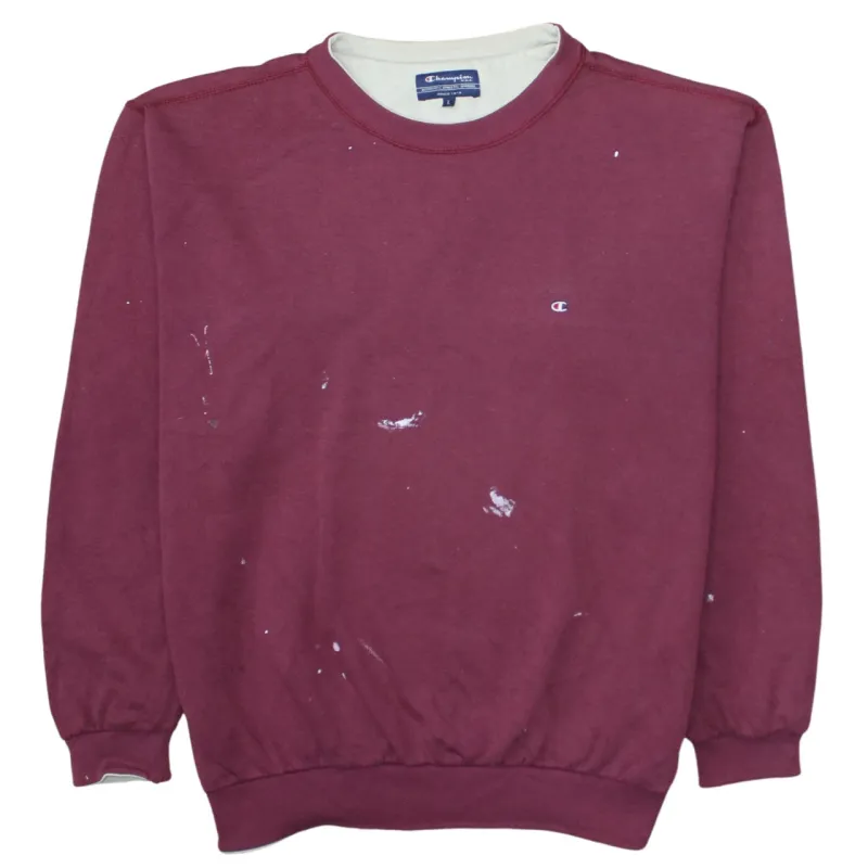 Champion Burgundy Red Sweatshirt Men's Large Small C Logo Paint Marks Crewneck Pullover made by Champion