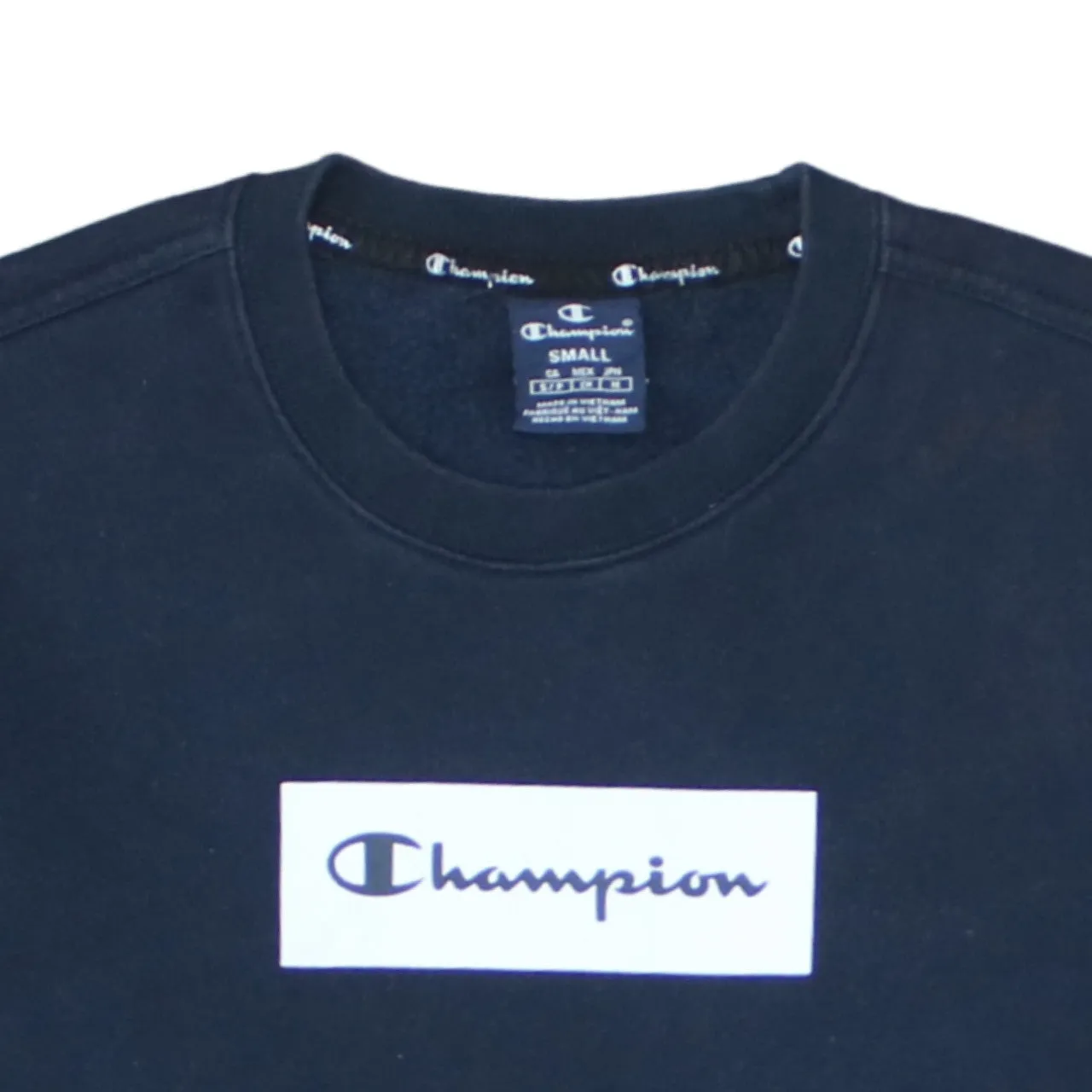 Champion Navy Blue Sweatshirt Men's Small Printed Box Logo Crewneck Pullover Fleece Top sold by Vintage Club product image thumbnail 3