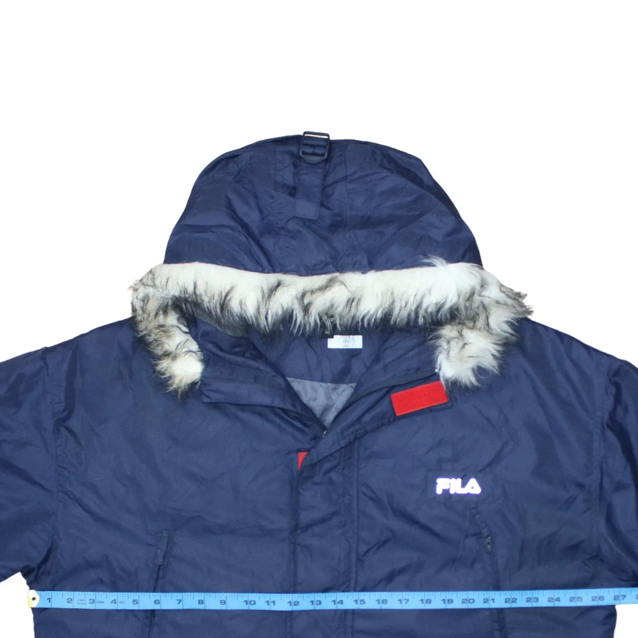Fila Navy Blue Parka Men’s XLarge Faux Fur Hood Embroidered Logo Zip Pockets Jacket sold by Vintage Club product image thumbnail 5