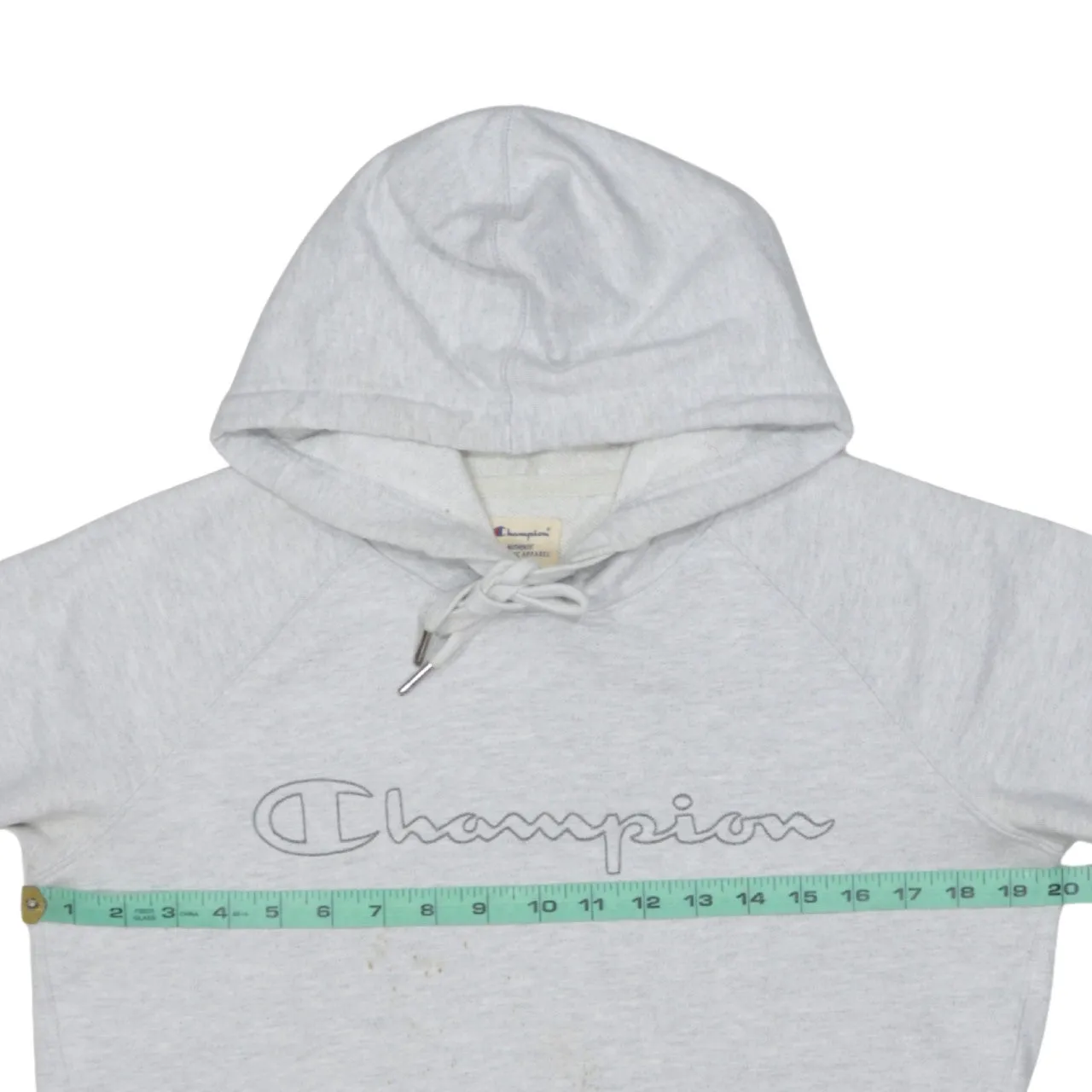 Champion Light Grey Hoodie Women’s Medium Embroidered Script Logo Front Pocket Pullover Sweatshirt sold by Vintage Club product image thumbnail 5