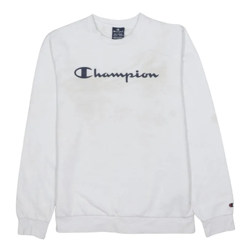 Champion White Sweatshirt Women's XXLarge Printed Script Logo Crewneck Pullover Top made by Champion