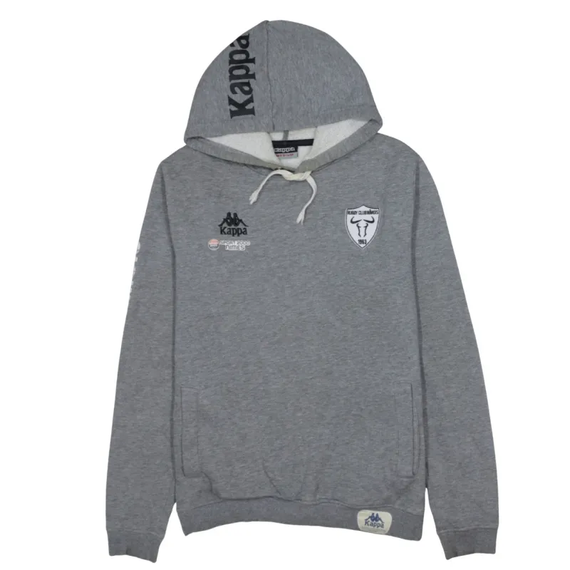 Kappa Grey Hoodie Men’s Medium Printed Chest Logos Sleeve Text Rugby Hooded Sweatshirt sold by Vintage Club
