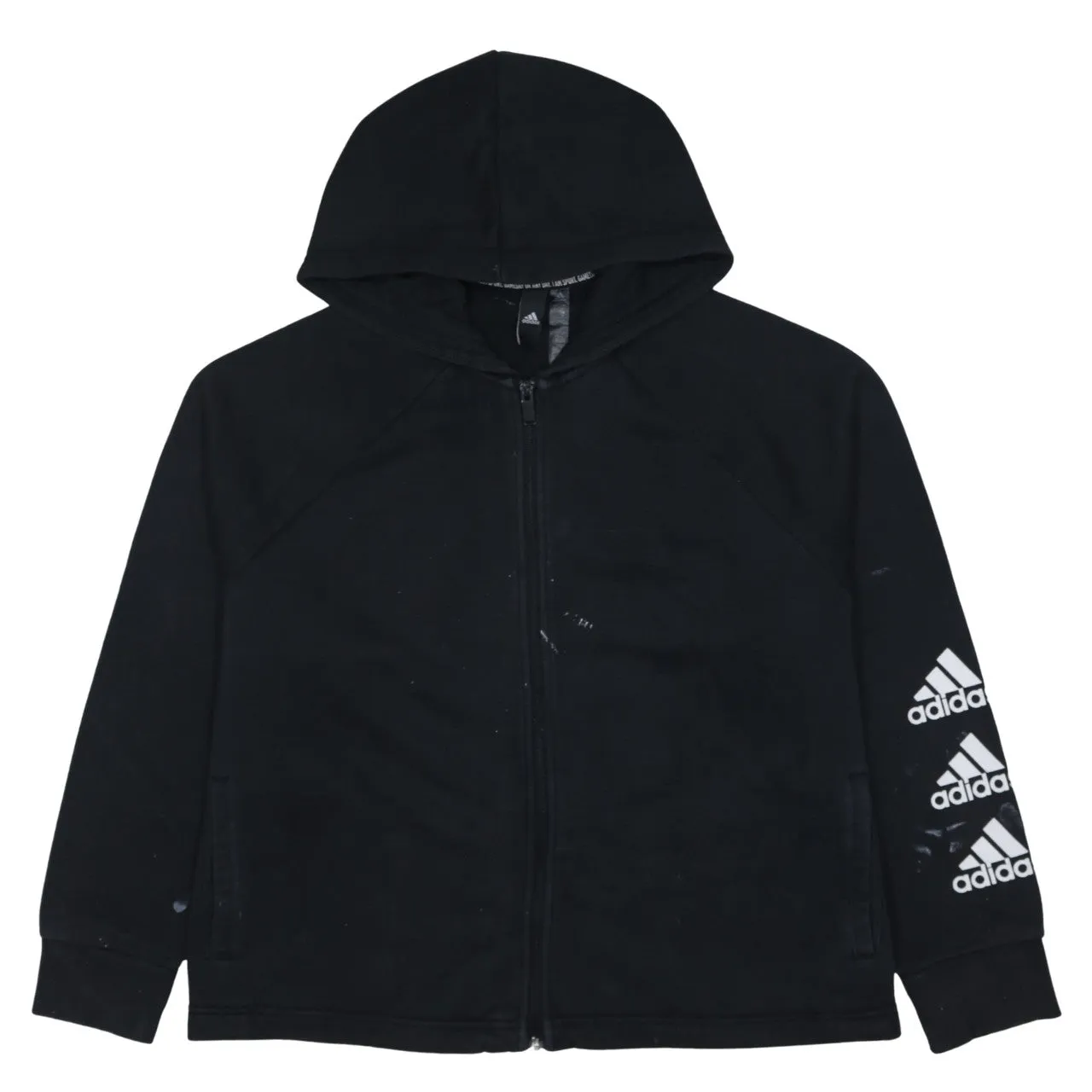 Adidas Black Full Zip Hoodie Women’s XXLarge Sleeve Printed Logos Casual Sweatshirt Top sold by Vintage Club