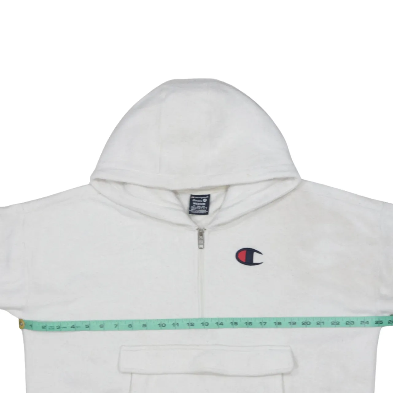 Champion White Fleece Hoodie Men’s Medium Embroidered Logo Half Zip Front Pocket Pullover sold by Vintage Club product image thumbnail 5