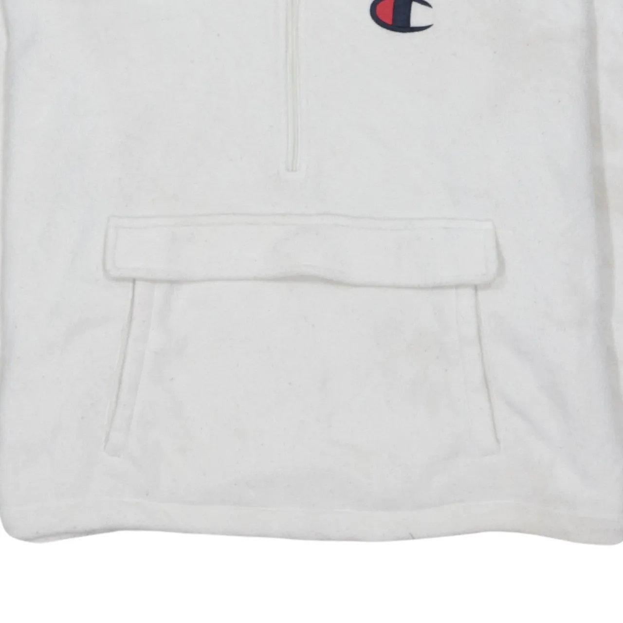 Champion White Fleece Hoodie Men’s Medium Embroidered Logo Half Zip Front Pocket Pullover sold by Vintage Club product image thumbnail 4