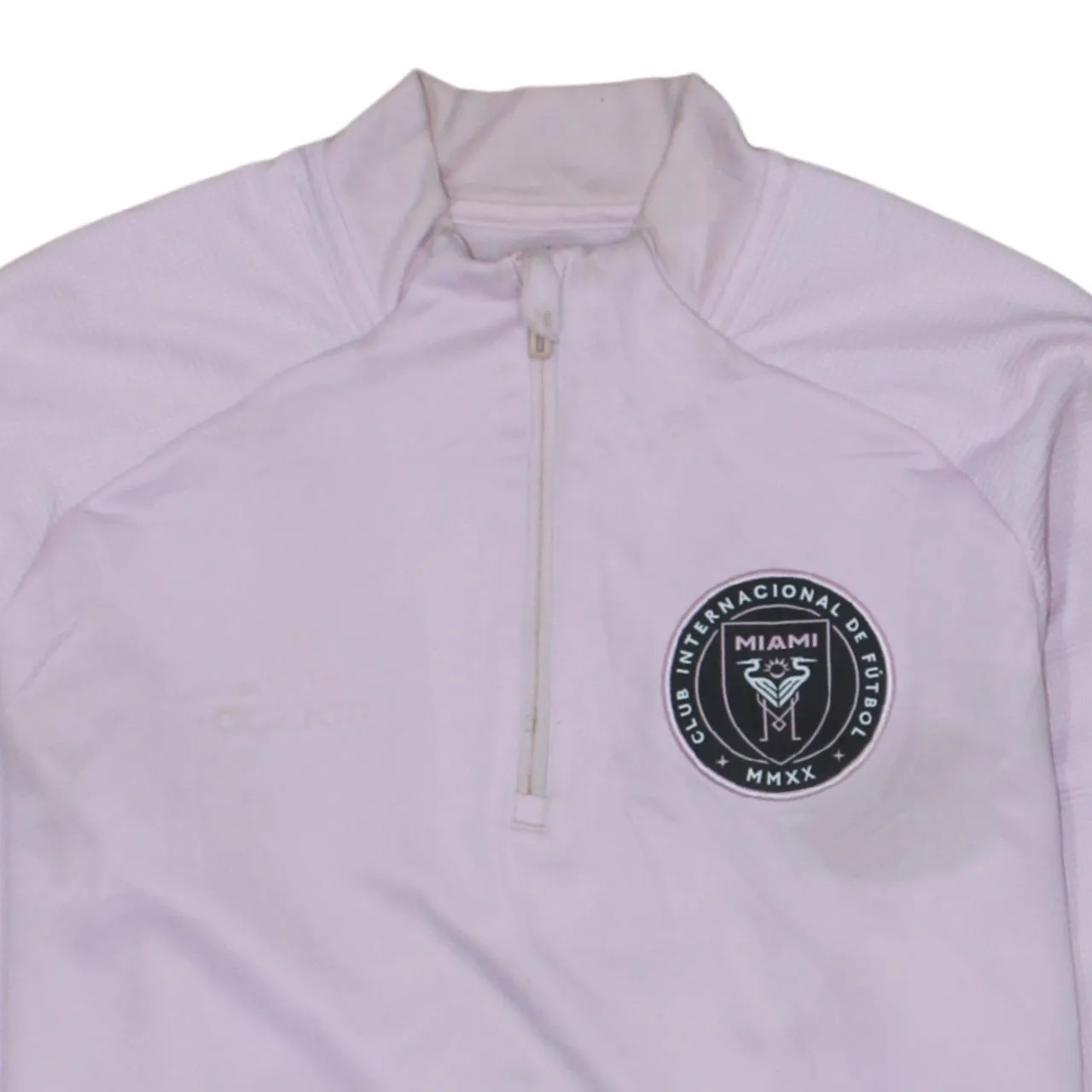 Adidas Light Pink Quarter Zip Sweatshirt Men's Medium Inter Miami Three Stripe Training Top sold by Vintage Club product image thumbnail 3