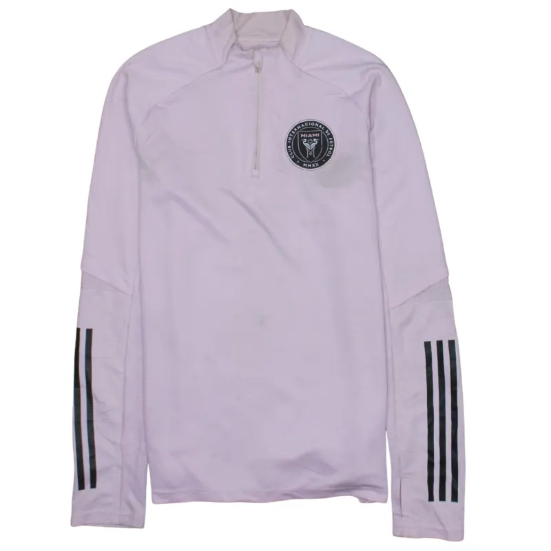 Adidas Light Pink Quarter Zip Sweatshirt Men's Medium Inter Miami Three Stripe Training Top made by Adidas