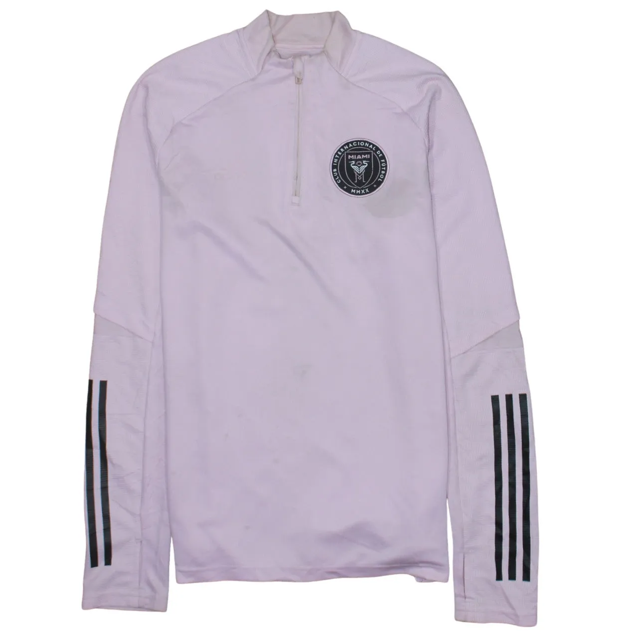 Adidas Light Pink Quarter Zip Sweatshirt Men's Medium Inter Miami Three Stripe Training Top sold by Vintage Club