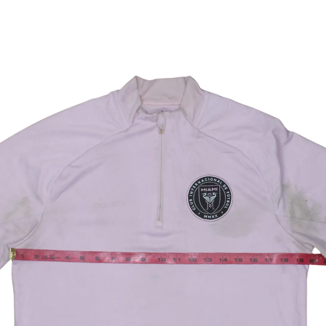 Adidas Light Pink Quarter Zip Sweatshirt Men's Medium Inter Miami Three Stripe Training Top sold by Vintage Club product image thumbnail 5