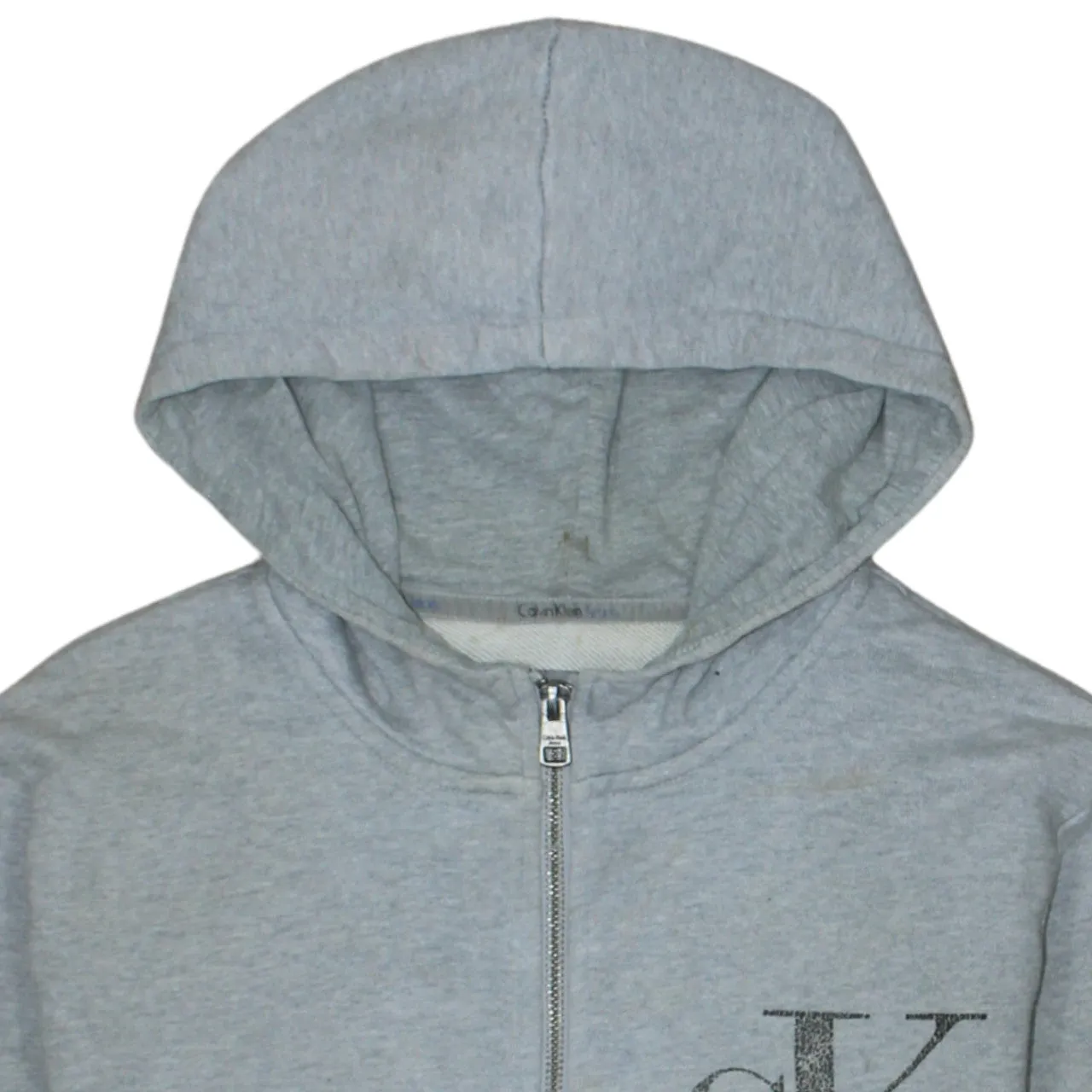 Calvin Klein Grey Zip Hoodie Men's XSmall Printed CK Logo Contrast Sleeves Sweatshirt sold by Vintage Club product image thumbnail 3