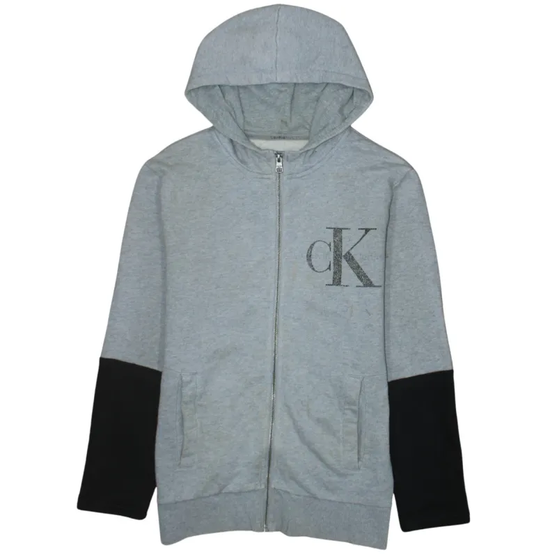Calvin Klein Grey Zip Hoodie Men's XSmall Printed CK Logo Contrast Sleeves Sweatshirt made by Calvin Klein