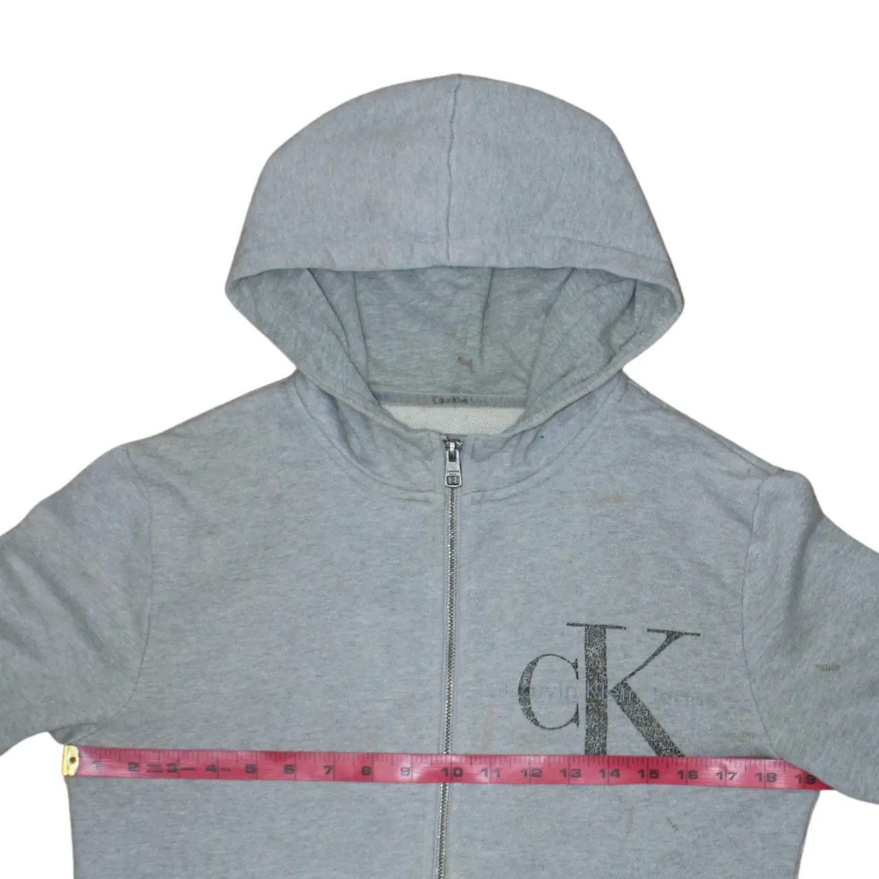 Calvin Klein Grey Zip Hoodie Men's XSmall Printed CK Logo Contrast Sleeves Sweatshirt sold by Vintage Club product image thumbnail 5