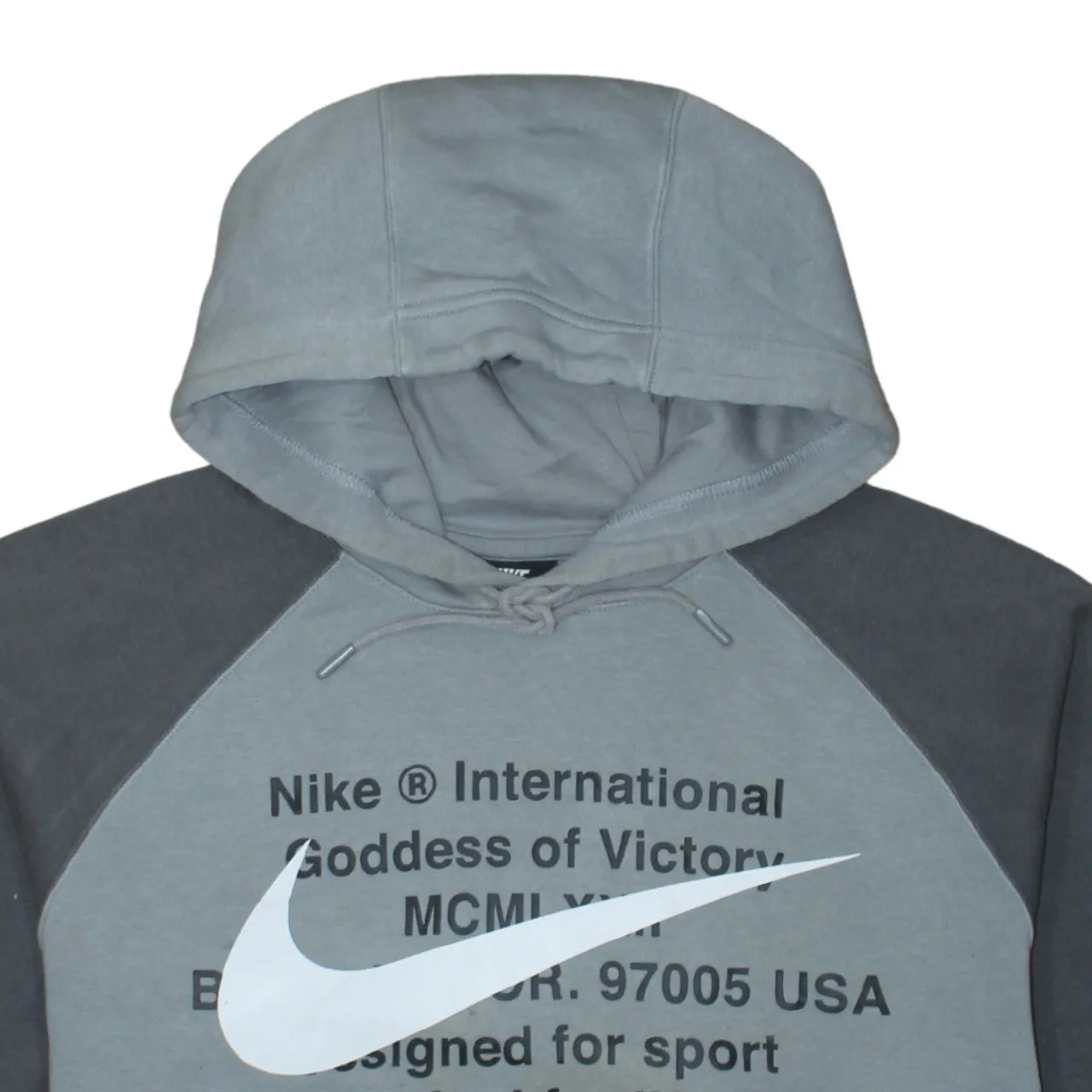 Nike Grey Colour Block Hoodie Men's Medium Printed Swoosh Text Logo Front Pocket Sweatshirt sold by Vintage Club product image thumbnail 3