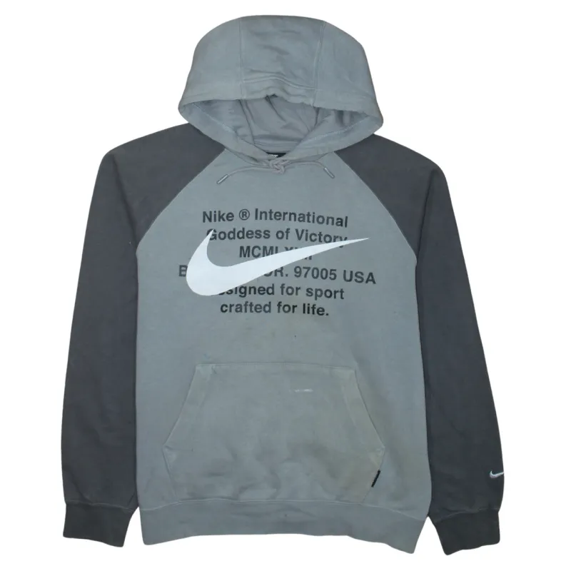 Nike Grey Colour Block Hoodie Men's Medium Printed Swoosh Text Logo Front Pocket Sweatshirt sold by Vintage Club