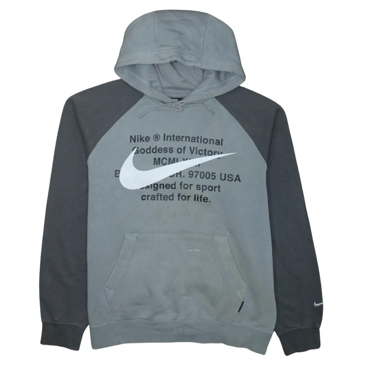 Nike Grey Colour Block Hoodie Men's Medium Printed Swoosh Text Logo Front Pocket Sweatshirt sold by Vintage Club
