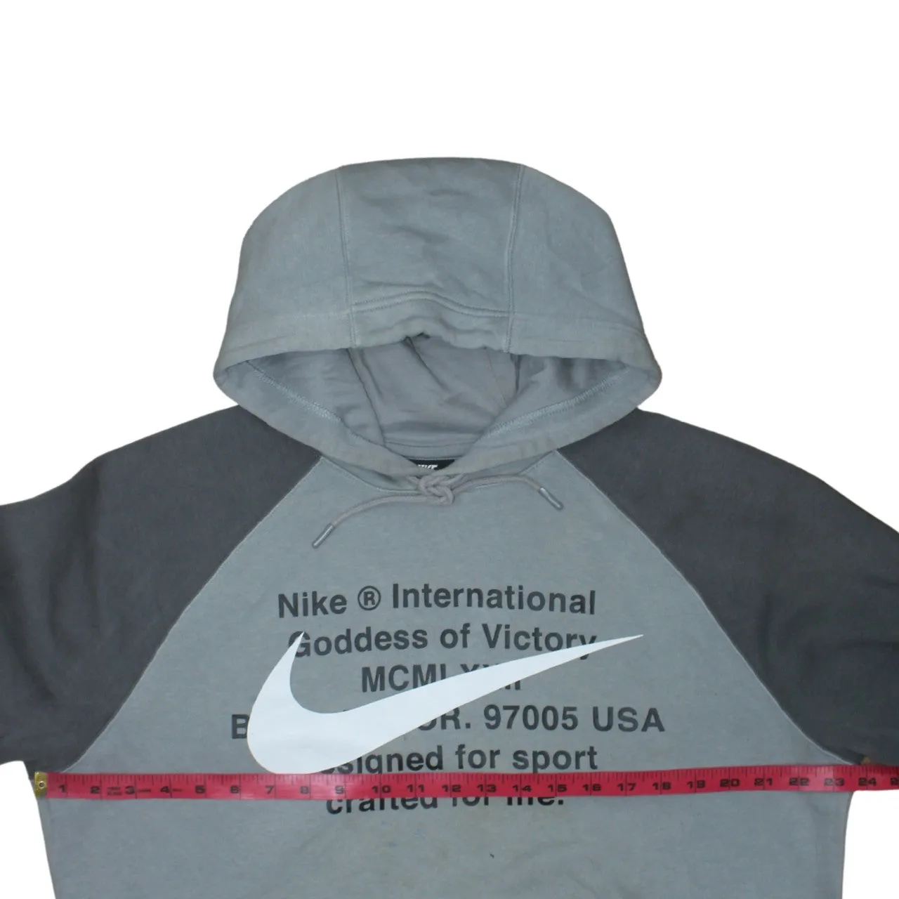 Nike Grey Colour Block Hoodie Men's Medium Printed Swoosh Text Logo Front Pocket Sweatshirt sold by Vintage Club product image thumbnail 5