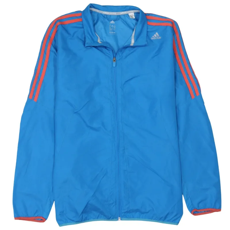 Adidas Bright Blue Windbreaker Jacket Women's XLarge Three Stripe Sleeves Zip Running Track Top sold by Vintage Club