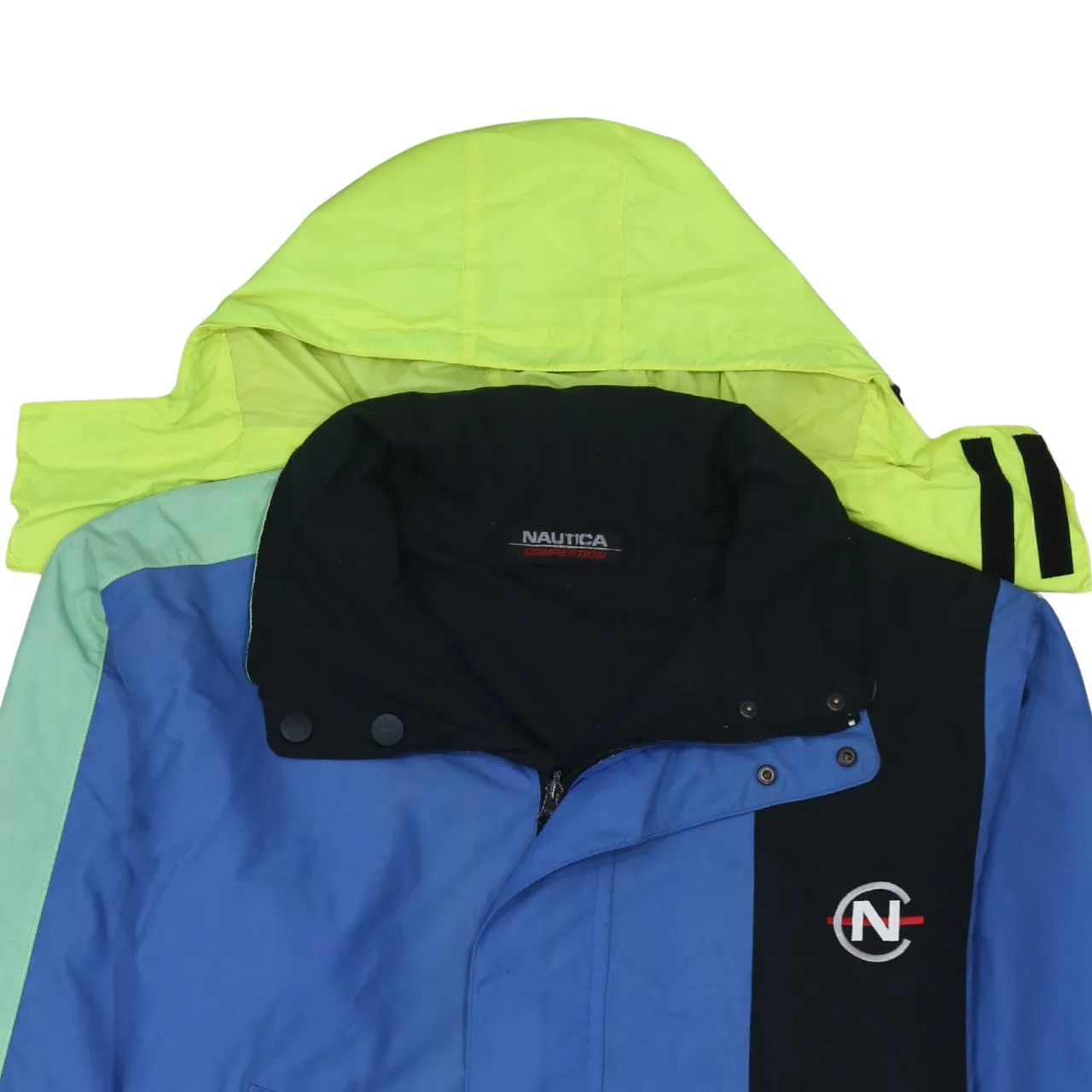 Nautica Blue Colourblock Windbreaker Jacket Men’s XXLarge Embroidered Logo Hooded Nautica Competition Outerwear sold by Vintage Club product image thumbnail 3