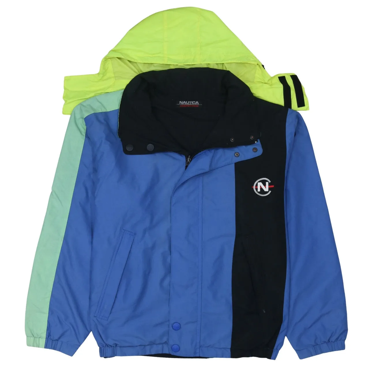 Nautica Blue Colourblock Windbreaker Jacket Men’s XXLarge Embroidered Logo Hooded Nautica Competition Outerwear sold by Vintage Club