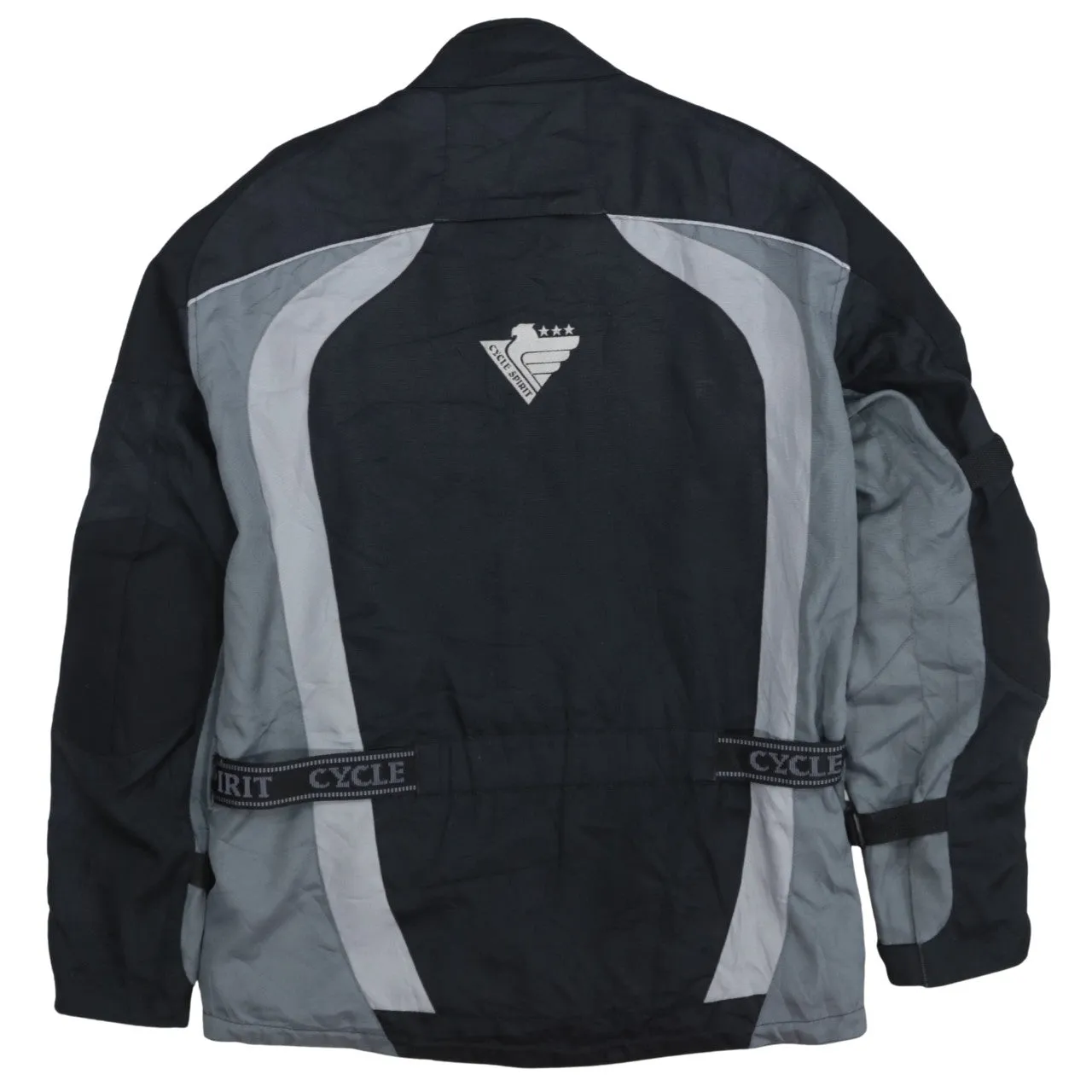 Retro Black Grey Motorcycle Jacket Men's Large Reflective Panels Zip Pockets Windbreaker Outerwear sold by Vintage Club product image thumbnail 2